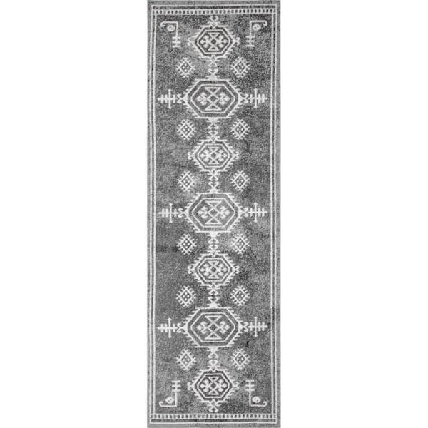 nuLOOM Kyleigh Machine Washable Gray 2 ft. 6 in. x 8 ft. Southwestern Runner Rug