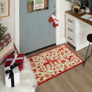 Holiday Forest Red 2 ft. 6 in. x 4 ft. 2 in. Machine Washable Holiday Area Rug