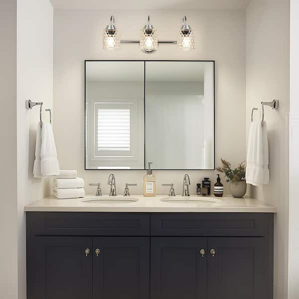 Nafissa 21.6 in. 3-Light Chrome Vanity Light with Cylinder Bubble Glass Shade Modern Over Mirror Lights for Bathroom