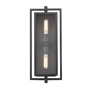 Rankin 2-Light 8.3 in. Textured Black Outdoor Wall Sconce Clear