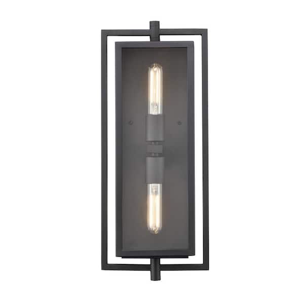 Rankin 2-Light 8.3 in. Textured Black Outdoor Wall Sconce Clear