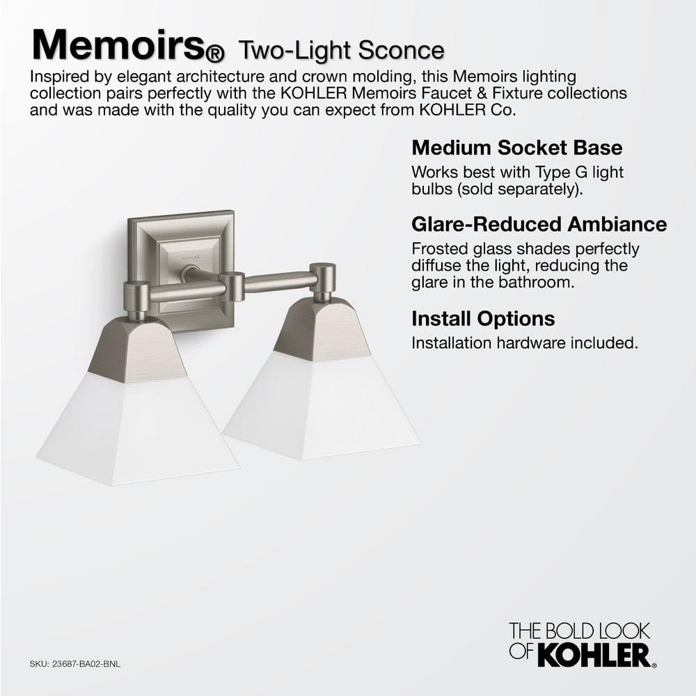 Elegant Moderne Brushed Gold 2-Light Bathroom Sconce