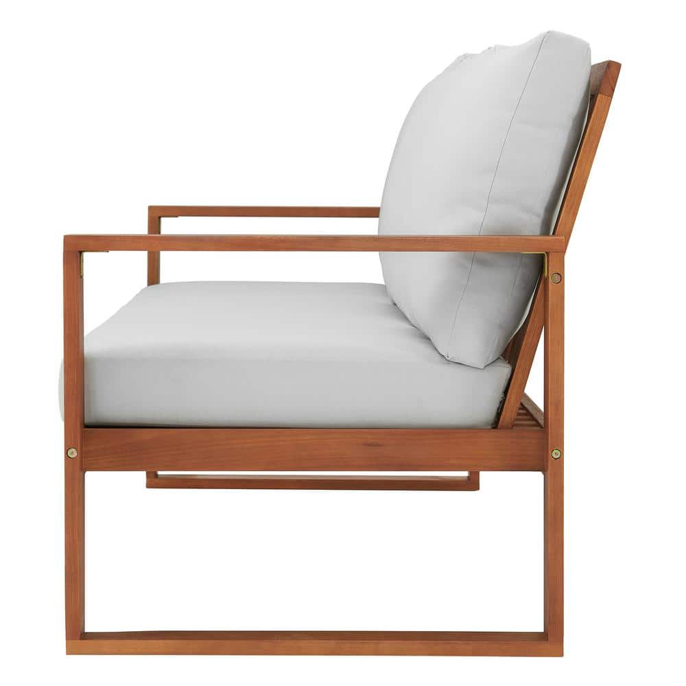 Grafton Luxe Eucalyptus 3-Seater Outdoor Bench with Gray Cushions