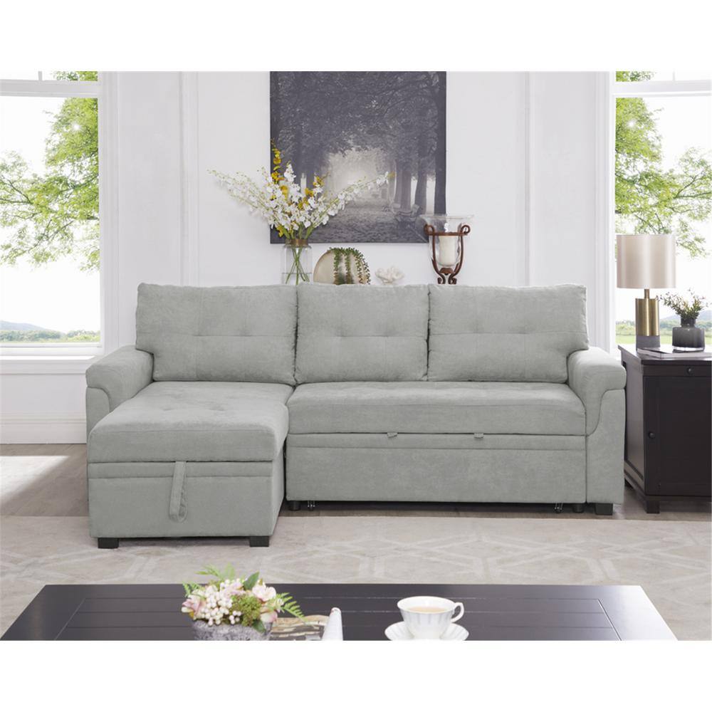 Buy Gray Velvet Full Reversible Sectional Sofa with Chaise Small Couch Sofa Bed LShape Pullout
