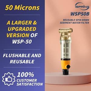 WSP50B Large Whole House Spin-down Sediment Water Filtration System w/ Scraper and Brass Top Clear Housing, 50 Micron