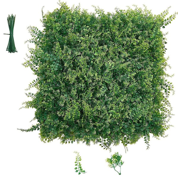 Artificial Plant Wall, 20 in. W x 3.15 in. H Green Plastic Privacy Artificial Boxwood Panels, for Wedding, 12-Pieces