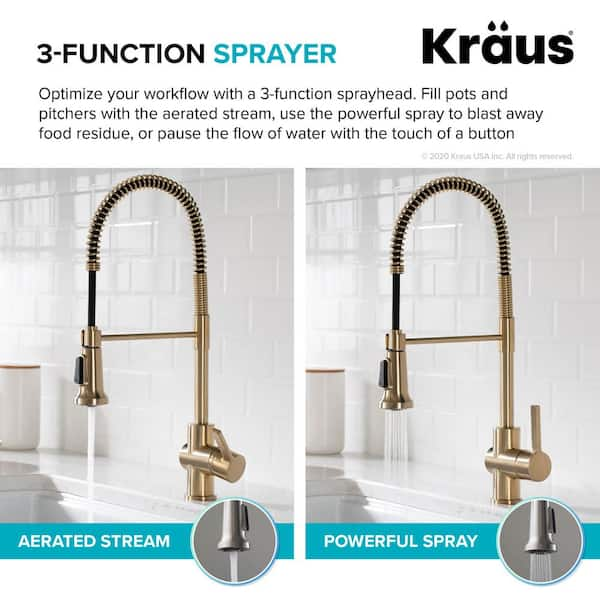 Kraus Britt Brushed Brass Single Handle Pull-down Kitchen Faucet in the  Kitchen Faucets department at