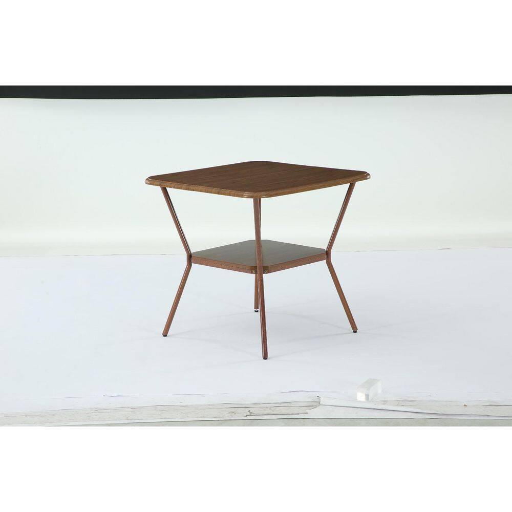 Walnut 31.5 in Square Wood Pedestal Dining Table with Storage Shelf, Small Kitchen Table Seats 4 for Dining Room