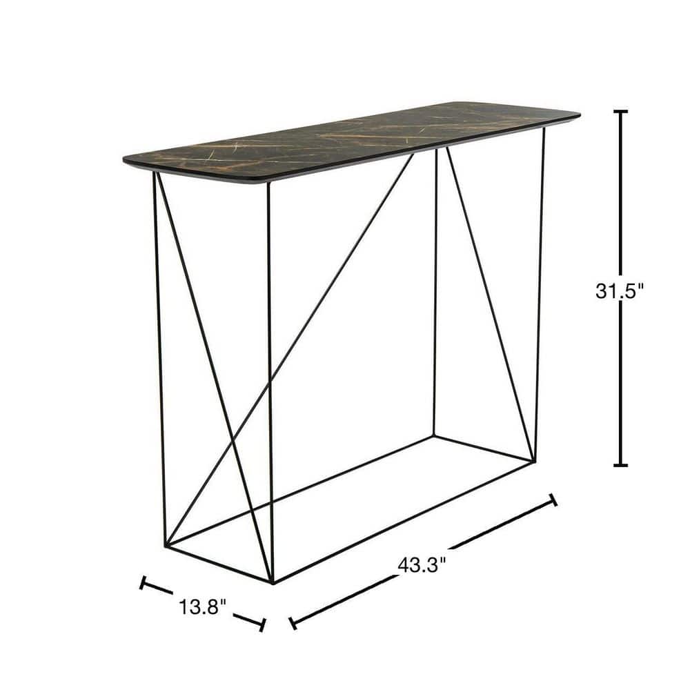 Transitional Black Wood and Metal Console Table with Storage