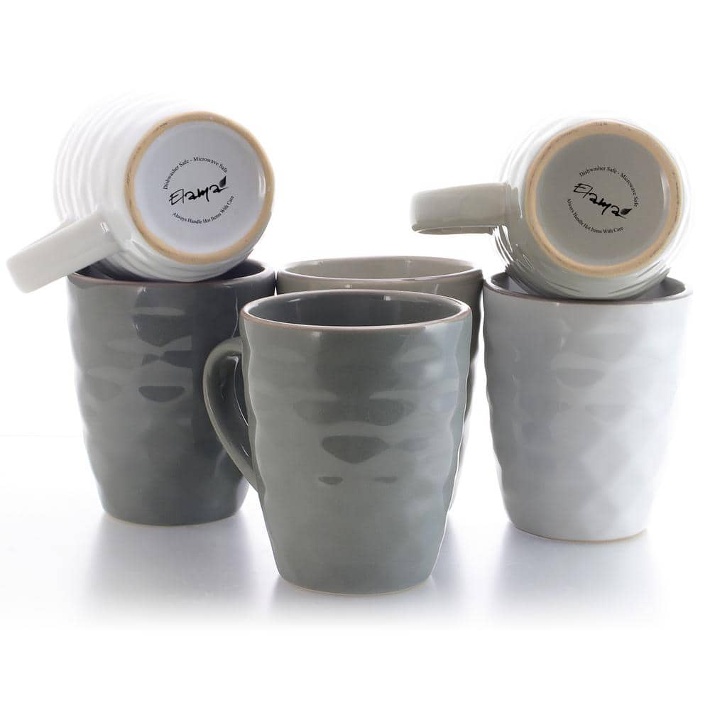 Tahitian Waves Assorted Gray Stoneware Mug Set with Stand