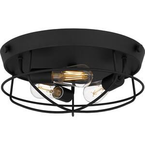 Southbourne 15.75 in. 3-Light Matte Black Flush Mount with Open Steel Cage Shade