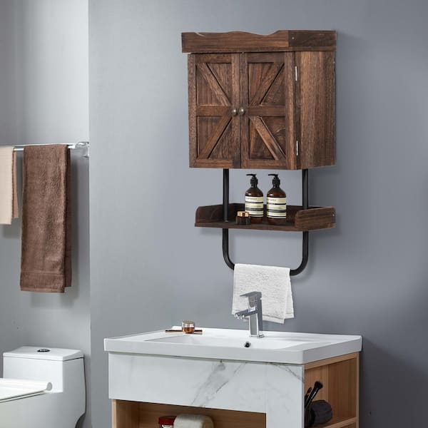 Dracelo 21.6 in. W x 6.3 in. D x 24 in. H Walnut Bathroom Mirror