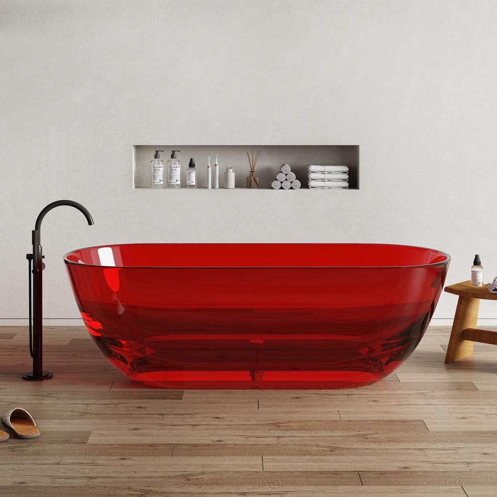 MEDUNJESS 69 in. x 29.5 in. Stone Resin Solid Surface Flatbottom  Freestanding Soaking Bathtub in Transparent Red FS307-1750 Transparent Red  - The Home ...