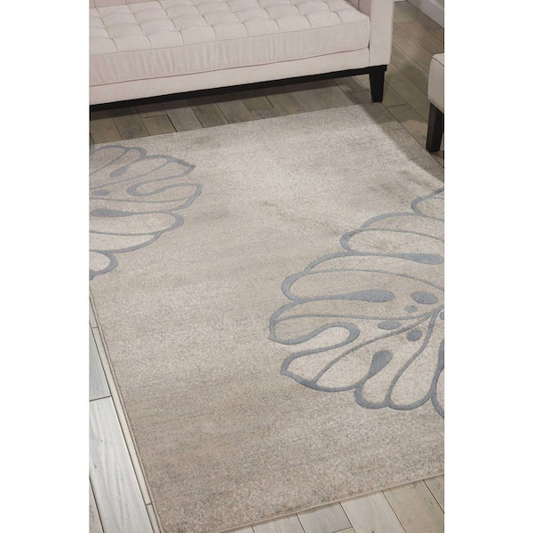 5 ft. x 7 ft. Beige and Gray Botanical Leaves Non Skid Area Rug