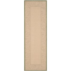 Courtyard Olive/Natural 2 ft. x 10 ft. Floral Indoor/Outdoor Patio  Runner Rug