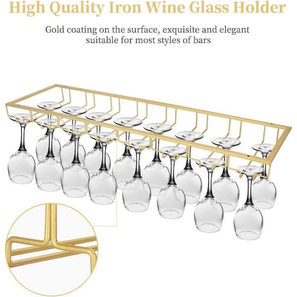 ABCsea Under Cabinet Wine Glass Rack - Black Cast Iron Stemware Holder With Screws, 26cm Single Row - View #7