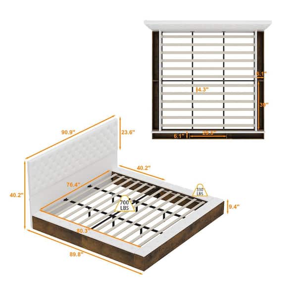 FUFU&GAGA White Metal Frame Wooden Bed King Size Bed