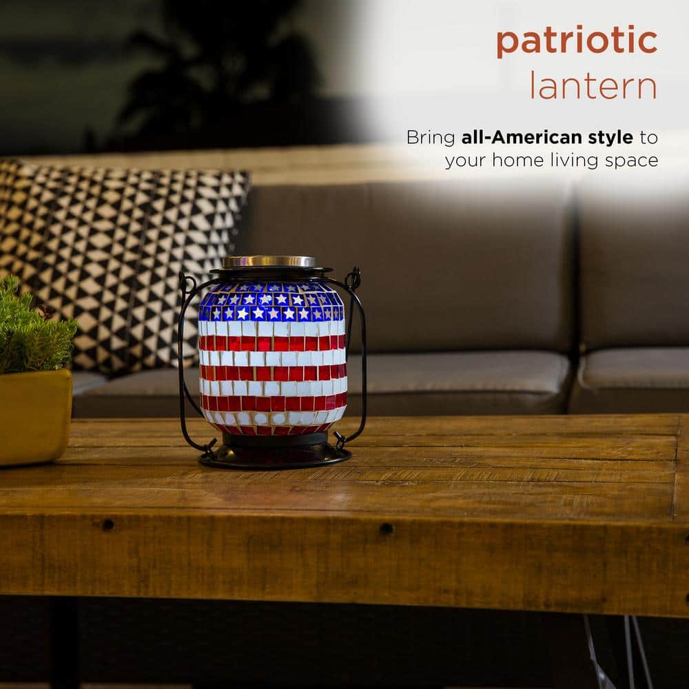 Patriotic Solar Powered LED Outdoor Lantern with Metal Frame