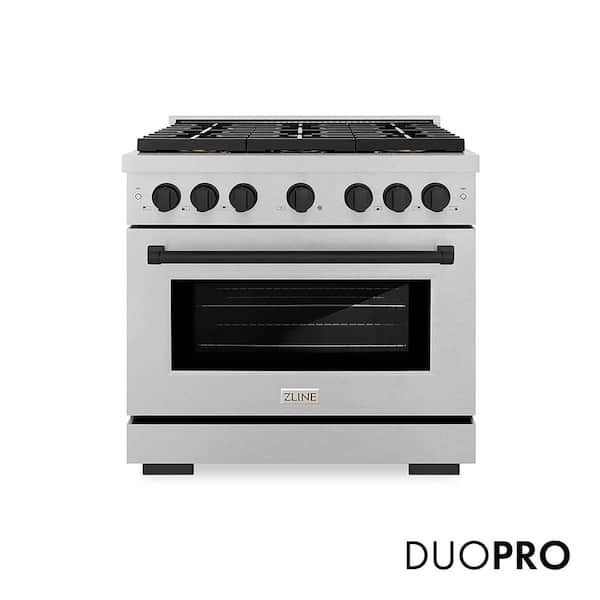 Autograph 36 in. 5.2 cu. ft. Dual Fuel Range with 6 Burner DuoPro Cooktop in Satin Stainless Steel and Matte Black