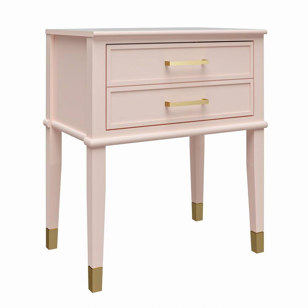 Westerleigh Modern Farmhouse Pink Wood Nightstand with Gold Accents