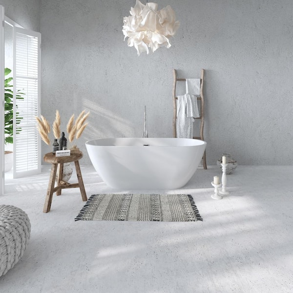 VANITYFUS 67 in. Acrylic Freestanding Flatbottom Double Ended Soaking Bathtub in White with Brass Drain