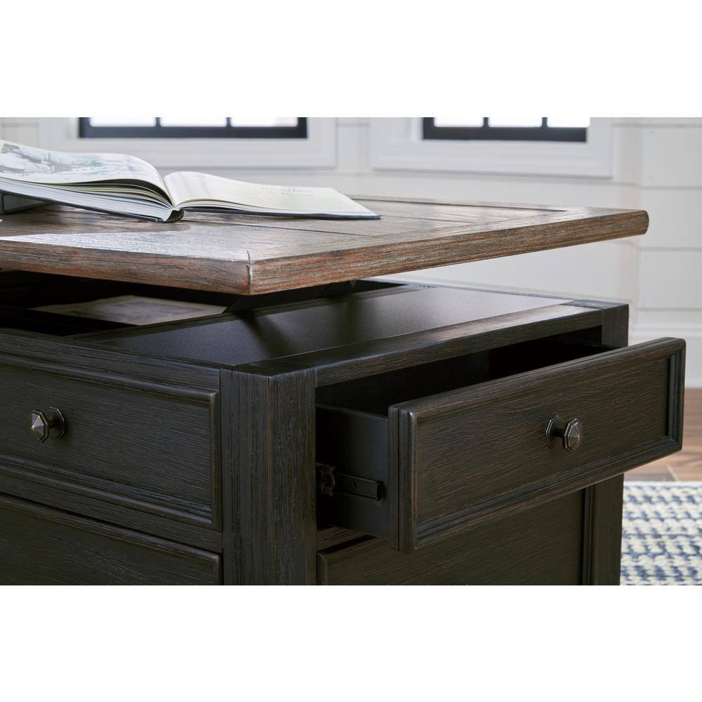 Contemporary Black/Brown Wood Lift-Top Coffee Table with Storage