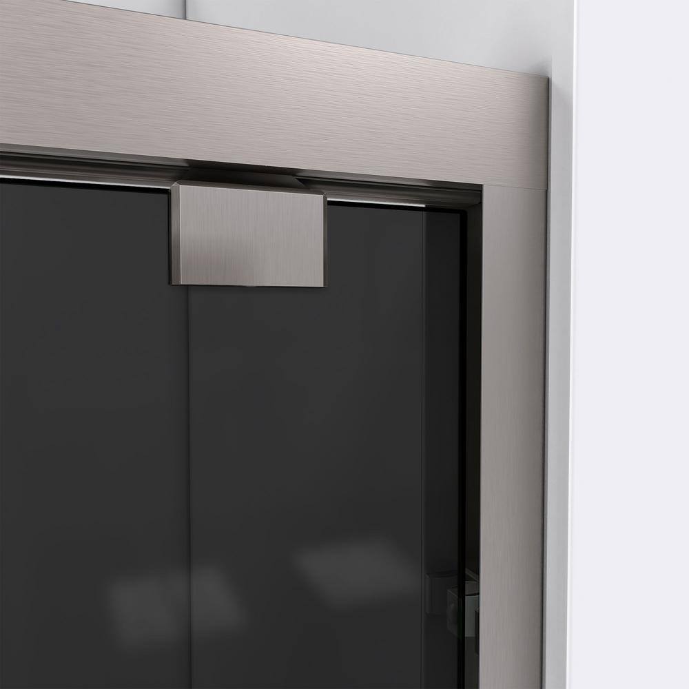 Encore Brushed Nickel Semi-Frameless Sliding Tub Door with Smoke Gray Glass