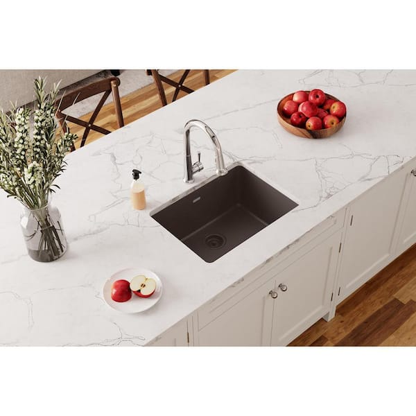 Quartz Classic Mocha Quartz 24.625 in. Single Bowl Undermount Kitchen Sink