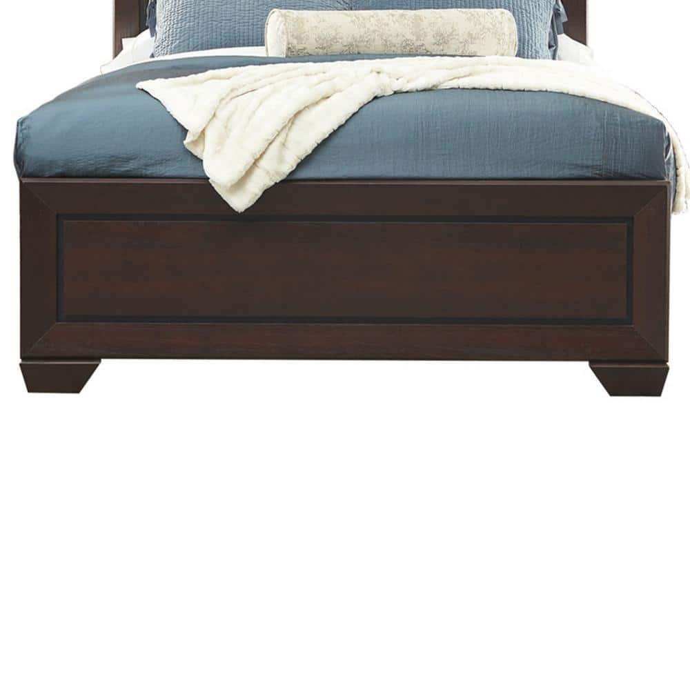 Transitional Queen Bed with Panel Headboard in Cocoa Brown