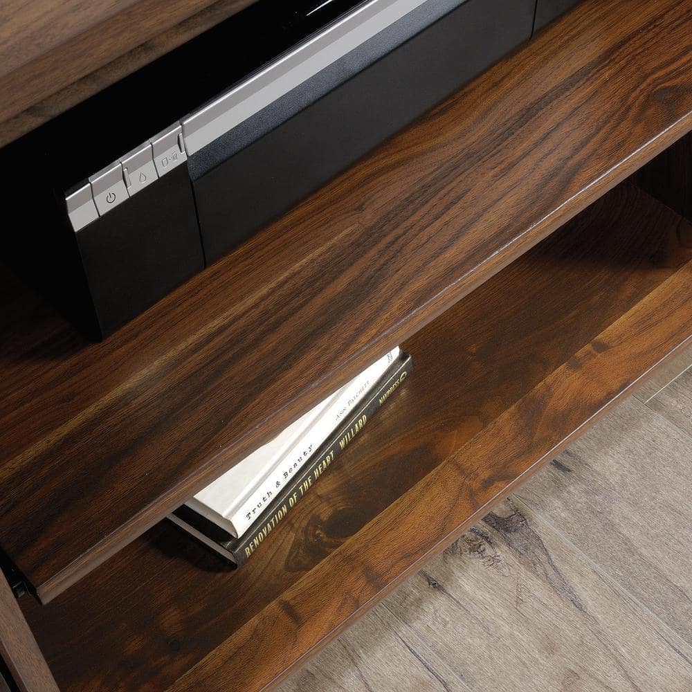 Grand Walnut Mid-Century 59'' Storage Credenza with Brass Accents