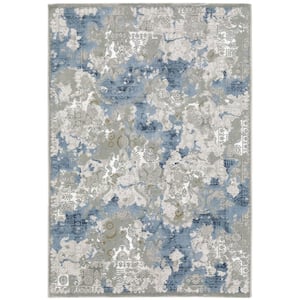 Emory Beige/Blue 5 ft. x 8 ft. Distressed Abstract Polypropylene Polyester Blend Indoor Area Rug