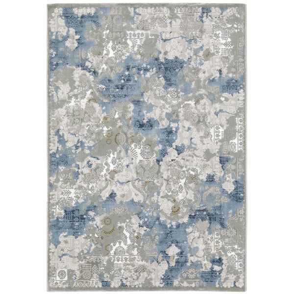 AVERLEY HOME Emory Beige/Blue 10 ft. x 13 ft. Distressed Abstract Polypropylene Polyester Blend Indoor Area Rug