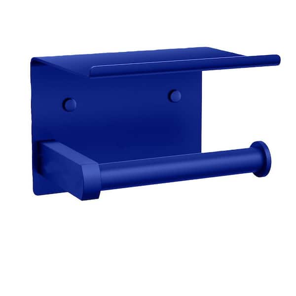 5.6 x 4 x 3.9 in. Adhesive or Screw Wall Mount Stainless Steel Toilet Paper Holder with Phone Shelf in Klein Blue
