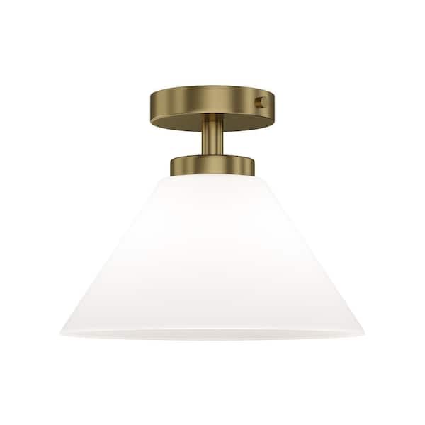 Wynridge 12 in. Plug and Play 1-Light Lacquered Brass Semi Flush Mount with SkyPlug