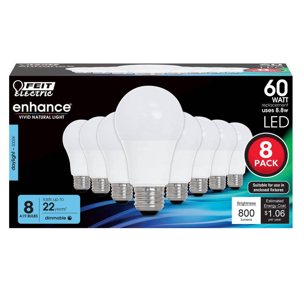 8-Pack White Dimmable LED Light Bulbs, 60W Equivalent
