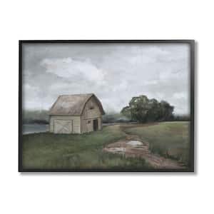 "Cloudy Barn Side Landscape Darkened Meadow" by Ziwei Li Framed Nature Wall Art Print 16 in. x 20 in.