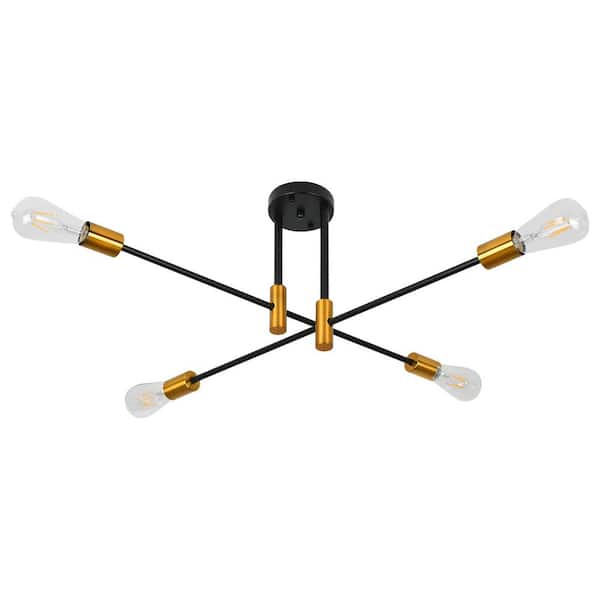GoYeel 4-Lights Black and Gold Chandelier Semi-Flush Mount Ceiling Pendant Light for Kitchen,Entryway,Living Room,Bedroom,Study