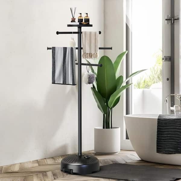 Numhew 63 in. Freestanding 6- Bar Towel Rack with Wheels, Tray and