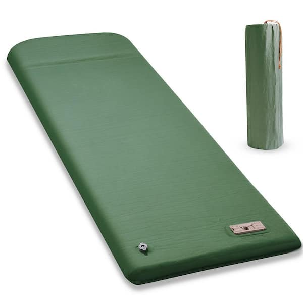Self Inflating Sleeping Pad with Electric Pump, 3.2 Inch Memory Foam Camping Mattress with Built-in Pillow, Green