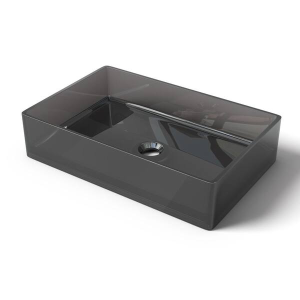 MEDUNJESS 21.5 in . Rectangular Solid Surface Bathroom Stone Vessel Sink in Transparent Gray