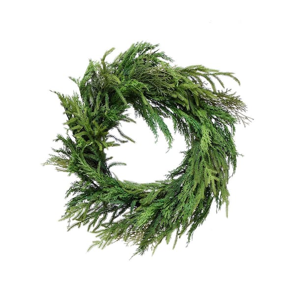 26 in. Green Artificial Cyprus and Norfolk Pine Wreath
