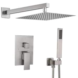 Single Handle 2-Spray 10" Rainfall Shower Faucet Fixture Combo Set 2.5 GPM Shower System with Handheld in Brushed Nickel