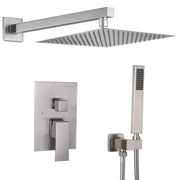 HOMEMYSTIQUE Single Handle 2-Spray 10" Rainfall Shower Faucet Fixture Combo Set 2.5 GPM Shower System with Handheld in Brushed Nickel