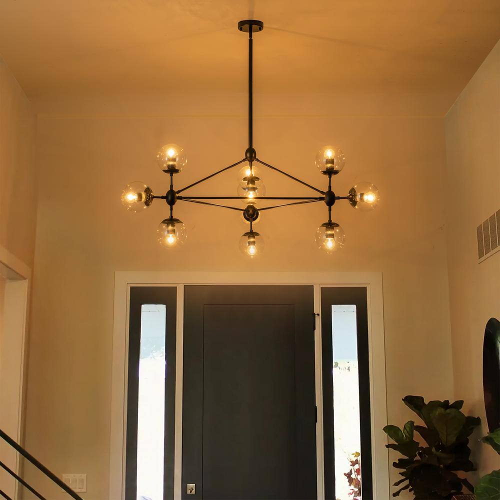 Black 10-Light Sputnik Chandelier with Glass Globe Shades