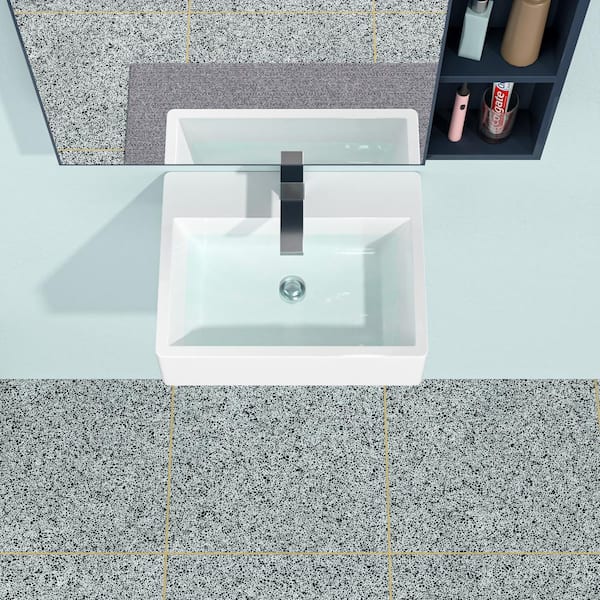 Staykiwi 6 in Wall-Mounted Rectangular Bathroom Sink in White Ceramic