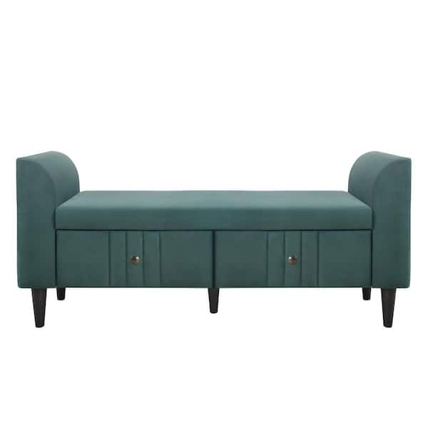 Angel Sar Green 4-Pieces Bedroom Sets Queen Size Upholstered Platform Bed with Two Nightstands and Storage Bench