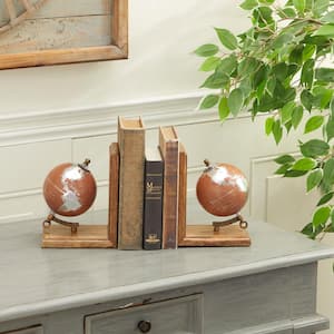 Brown Wood Globe Bookends (Set of 2)
