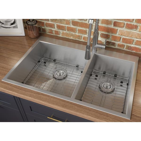 Tirana 33 in. Drop-in Topmount 60/40 Double Bowl 16-Gauge Stainless Steel Kitchen Sink