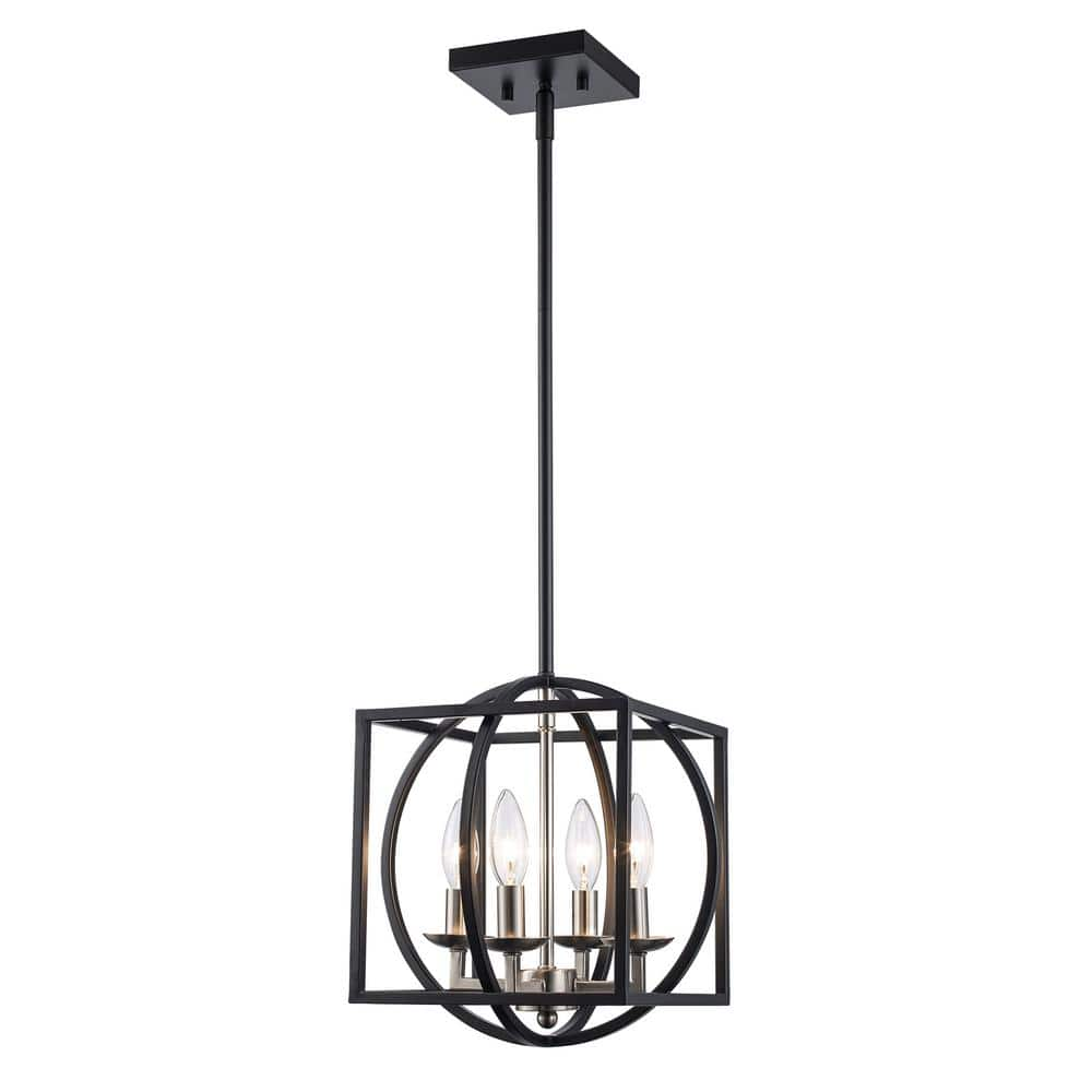 UPC 736916698306 product image for Arzio 4-Light Brushed Nickel and Black Caged Chandelier Light Fixture with Metal | upcitemdb.com