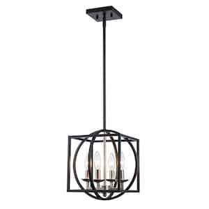 Arzio 4-Light Brushed Nickel and Black Caged Chandelier Light Fixture with Metal Shade